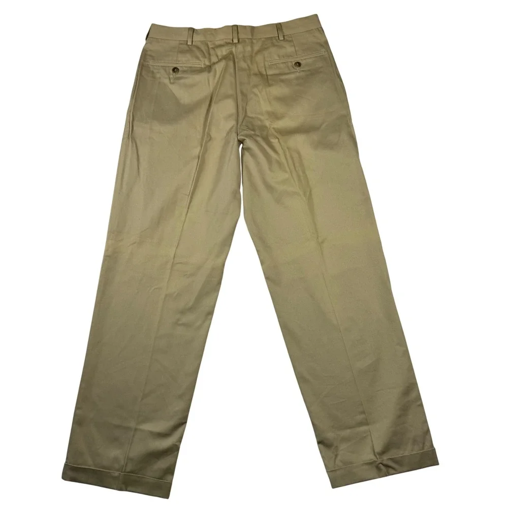Jos. A. Bank Mens 36x32‎ Khaki Pleated Chino Pants Tan Cotton Cuffed Trousers